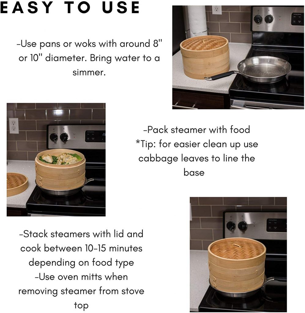 pasos para cocinar con vaporera de bambú.